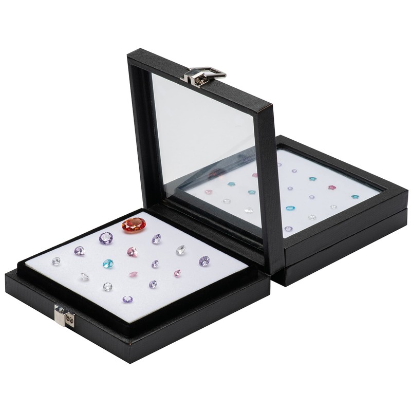 Giftop Jewelry Display Case Tempered Glass Top Lid Black Leatherette,Gemstone