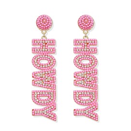 Western Earrings for Women Cowgirl Earrings Black Pink Western Beaded Earrings Dangle Nashville Outfits for Girls Gift for Her (Pink)