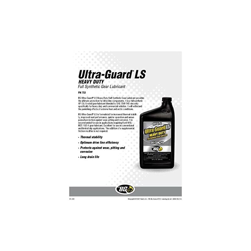 BG Ultra-Guard LS Heavy Duty Gear Lubricant PN 75332 with
