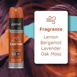 ABOVE Canyon - 48 Hours Antiperspirant Deodorant for Men - Notes of Bergamot, Lemon and Apricot - Dry Spray Protects Against Sweat and Body Odor - Stain and Cruelty Free - 3.17 oz