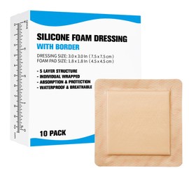 10 Pack Silicone Foam Dressing with Border, 3x3 Inch Bandage Pad Wound Care