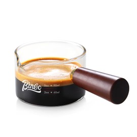 Espresso Shot Glasses with Wood Handle, 120ml Glass Coffee Bean Dosing Cup with Spout,Clear Espresso Measuring Cup Glass for Barista Coffee Measure (Single Spout)