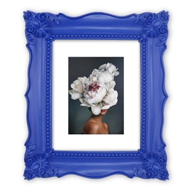 SIMON'S SHOP 8x10 Picture Frame with Mat for 5x7 Photo, Klein Blue Fancy Wall and Tabletop Photo Frames, Vintage Inspired Home Room Decor
