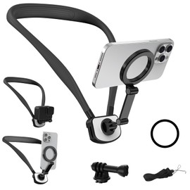 LPQKCcY Magnetic Neck Mount for All Phones Camera, Multiple Angles Neck Phone Holder POV/Vlog Filming Selfie Mount Hand Free Kit Chest Stand Strap Video Recording for GoPro for DJI (Black)