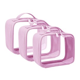 ANRUI Pack of 3 Transparent Toiletry Bags, Travel Toiletry Bag, Cosmetic Bag, Transparent for Men and Women, Aeroplane Hand Luggage for Liquids, Transparent Wash Bag, Toilet Bag, pink