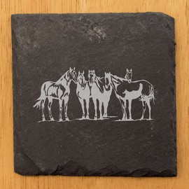 Laser Etched Slate Coasters: Four Horses - A Gift for Horse Lovers - Square Slate - set of 6
