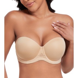 DotVol Women's Strapless Bra, Backless, Without Straps, Push Up Bra with Moulded Cups for Evening Dresses, Prom Dresses, Wedding Dresses, beige, 85D