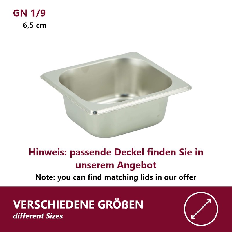 HOOZ GN Container 1/9 Stainless Steel, 150 mm Height, Food