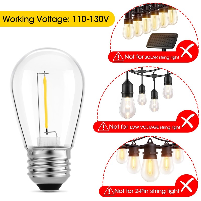 Meconard 36 Pack S14 LED Bulbs for Outdoor String Lights,