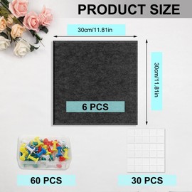 Large Kork-Bulletin Board für Wand 30x30cm,6 Pack Filz-Wandfliesen,DIY Filz Memoboards Set für Fotos, Notiz-Memoboard Wanddekoration für Zuhause Küche Büro Schule (Dunkelgrau)