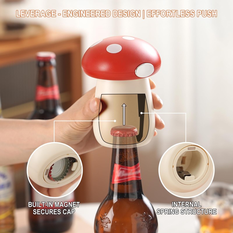 Mushroom Magnetic Bottle Opener & Can Top Cutter, 2-in-1 Tool