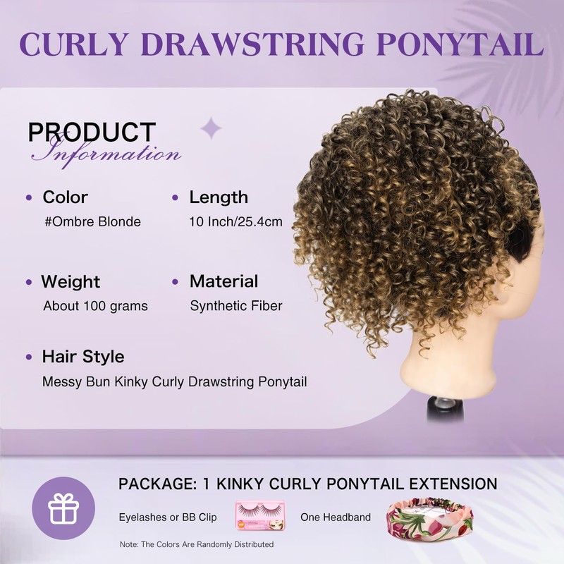 Kinky Curly Blonde Short Drawstring Ponytail Extension for Black Women