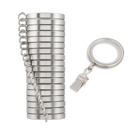 Cambria® Designer Series - Premium Easy Glide 18 Count Curtain Rings - Metal with Smooth, Quiet Nylon Inserts with Clips - 1-3/8 inch Diameter (1-1/8 inch Inside Diameter) - Brushed Nickel