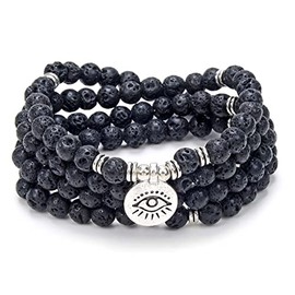 108 Mala Prayer Chain Bracelet Necklace Protection Yoga Meditation Jewellery with Evil Eye Charm Yoga Symbol, Stone