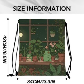Cabreche Drawstring Backpack Draw String Sports Bags for Gym Travel Beach Waterproof Cute Sackpack Men Women Aesthetic (13"×17")-Frog