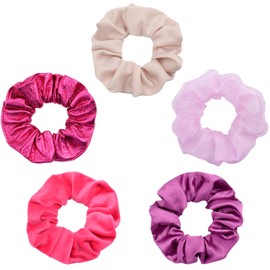 Bellisia Scrunchies for Women's Hair Scrunchies Hair Scrunchy Elastic Hair Ties Hair Scrunchie Bobbles Hair Bands Ponytail Holder Hair Accessories 5Pcs Pink Set