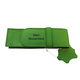 all4myoffice Leather Pen Case for 2 Pens with Laser Engraving (Green)