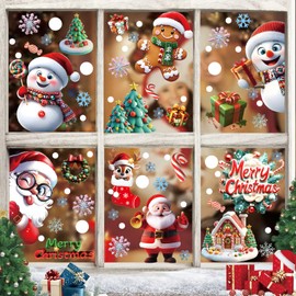 9 Sheet 263 Pcs Christmas Window Stickers, Christmas Decorations, Large-Size Double-Side Xmas Windows Cling, Reusable Window Cling, for Xmas Windows Decorations Home Party Decor