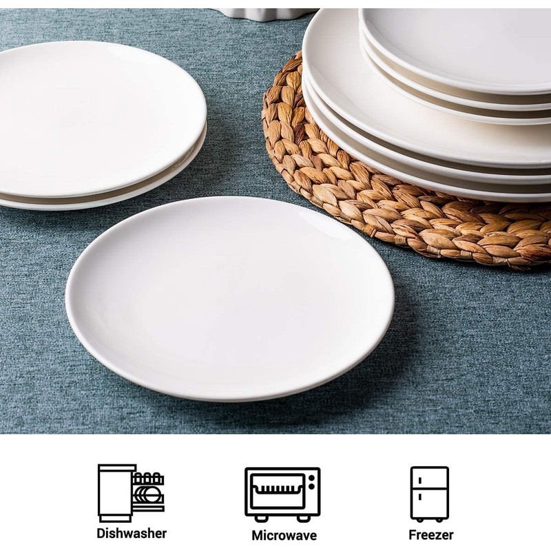 DELLING Ceramic Appetizer Plates, 7 Inch White Dessert Plates/Salad Plate,