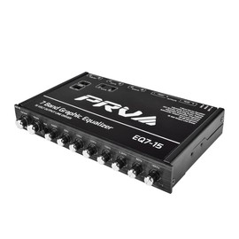 PRV AUDIO EQ7-15 - Ecualizador gráfico de 7 bandas 15 V RCA salida de nivel de línea con atenuador y control de nivel de subwoofer para audio del coche