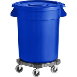 32 Gallon Round Trash Can with Lid and Dolly / 130 Liters Commercial Trash Can Trash Bin Kitchen Garbage Can Waste Basket Bin Durable Waste Container Heavy-Duty Janitorial Can Ingredient Bin (Blue)