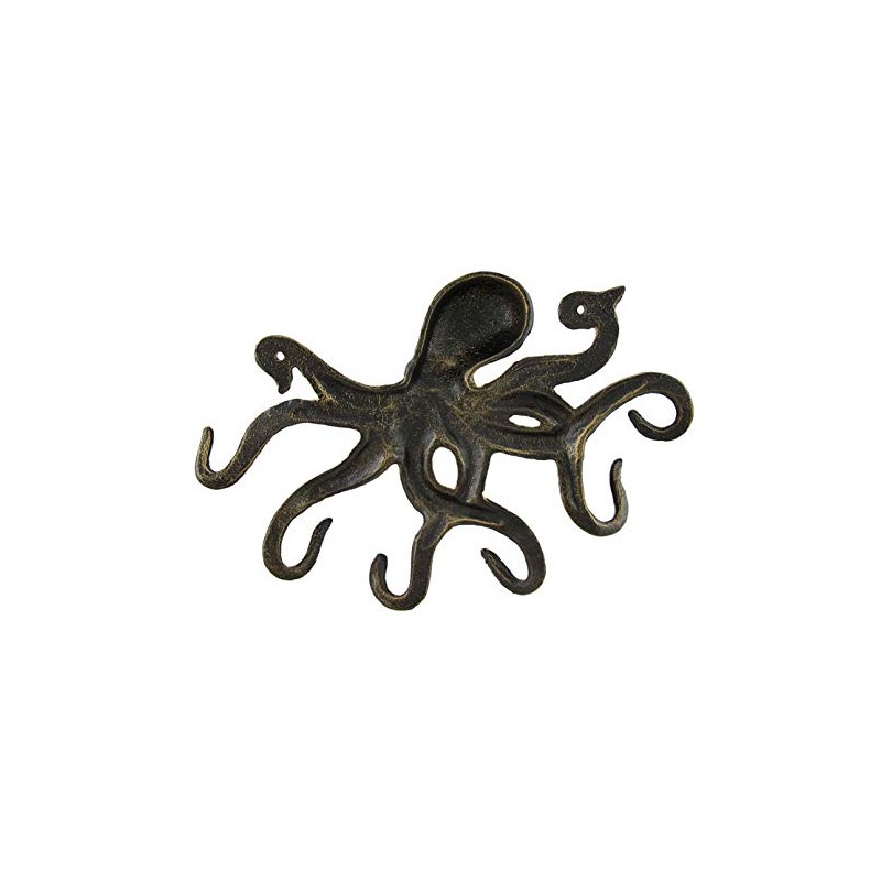 Zeckos Swimming Octopus Antique Bronze Finish Decorative Wall Hook
