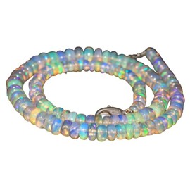 Ethiopian Opal Gemstone Beaded Necklace 41 Ct AAA Quality Natural Ethiopian Opal Beads Electric Fire 17 Inches Length Opal Beads Necklace, White, 2.50X6 MM, Opal, ethiopian opal