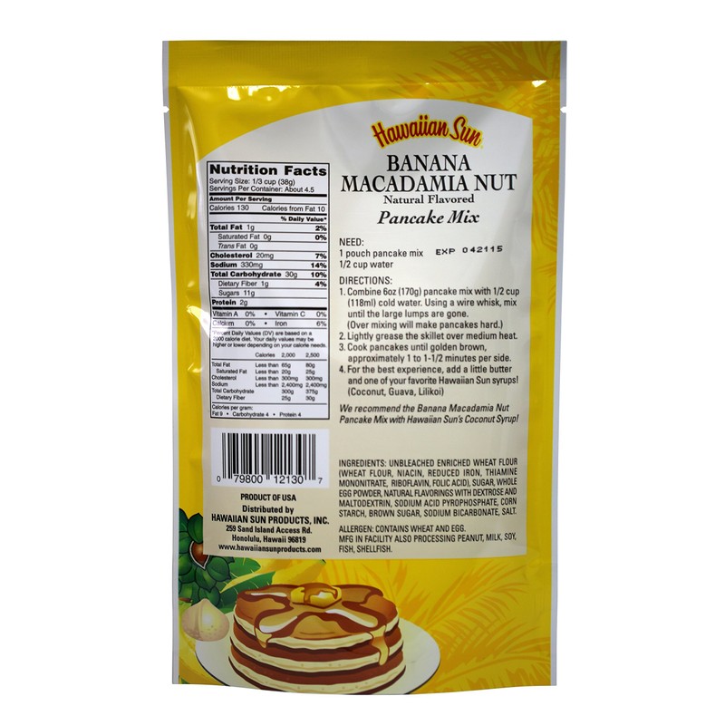Pancake Mix, 6 Ounce Bag by Hawaiian Sun (Banana Macadamia