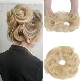 Elailite Relaxed Remy Human Voluminous Curly Wavy Messy Hair - Donut Buns & Chignons - Bleach Blonde #613