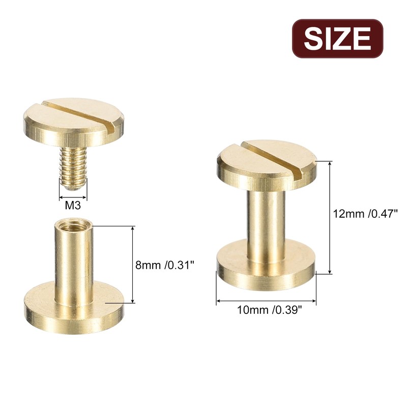 sourcing map 25Pack Brass Chicago Screws, 8x10mm Flat Head Screw