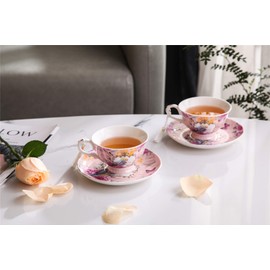 London Boutique Coffee Tea Cup and Saucer 2 Vintage Retro Rose Porcelain Set Gift Box