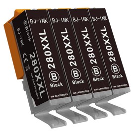 BJ-INK Compatible Ink Cartridge Replacement for Canon PGI-280XXL CLI-281XXL 280 XXL 281 XXL Use in PIXMA TR7520 TR8520 TS9520 TS9521C TS6320 TS6220 TS6120 TS8120 Printer (4Black)
