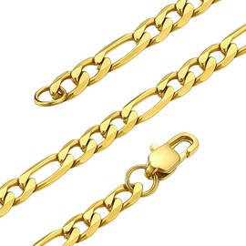 GOLDCHIC JEWELRY Stainless Steel Figaro Chains Classic Men's Chains in Width 4/6/9 mm, Stainless Steel Figaro Chains with Silver/Gold 2 Colours in 40-761 cm, Perfect Gift for Men / Women, Lead,