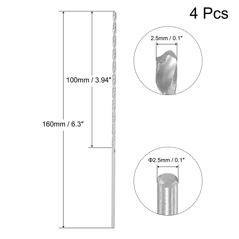 sourcing map Extra Long Rotary Drill Bits 2.5 mm Diameter