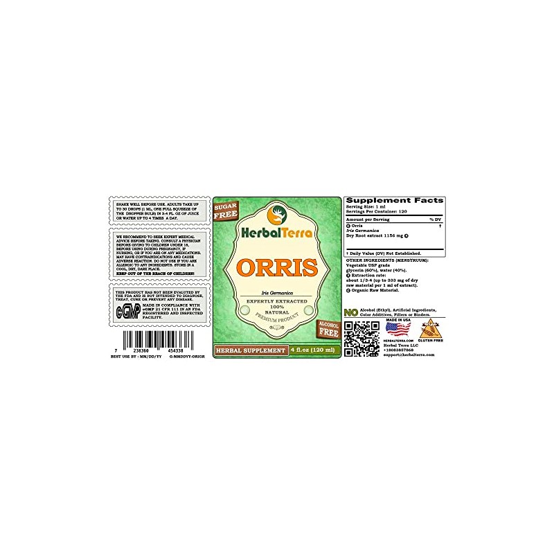 Orris (Iris Germanica) Glycerite, Organic Dried Roots Alcohol-FREE Liquid Extract