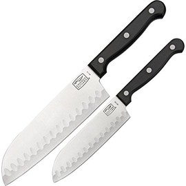 Chicago Cutlery 2-Pc Knife Set, Santoku and Partoku Cooking Knife Set, Stainless Steel, Black Polymer Handle Kitchen Knife for Cutting, Chopping, Dicing, Mincing and More