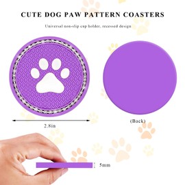 NYTKL 2PCS Bling Car Cup Holder Coaster, 2.75 Inch Cute Paw Print Drink Pad Crystal Auto Insert Mats, Anti Slip Embedded Fashion Coasters Decorative Accessories for Most Vehicles (Purple)