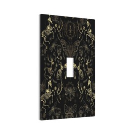 Thsanju Gold Animal Bones Plants Black Witchy Gothic Oddities Dark Academia Single Toggle Wall Plate Decorative 1 Gang Light Switch Cover Electrical Faceplate For Bathrooms Bedroom Kitchen Home