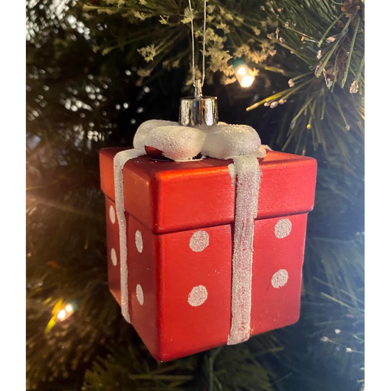 Present Gift Box Christmas Tree Baubles - Red White Candy