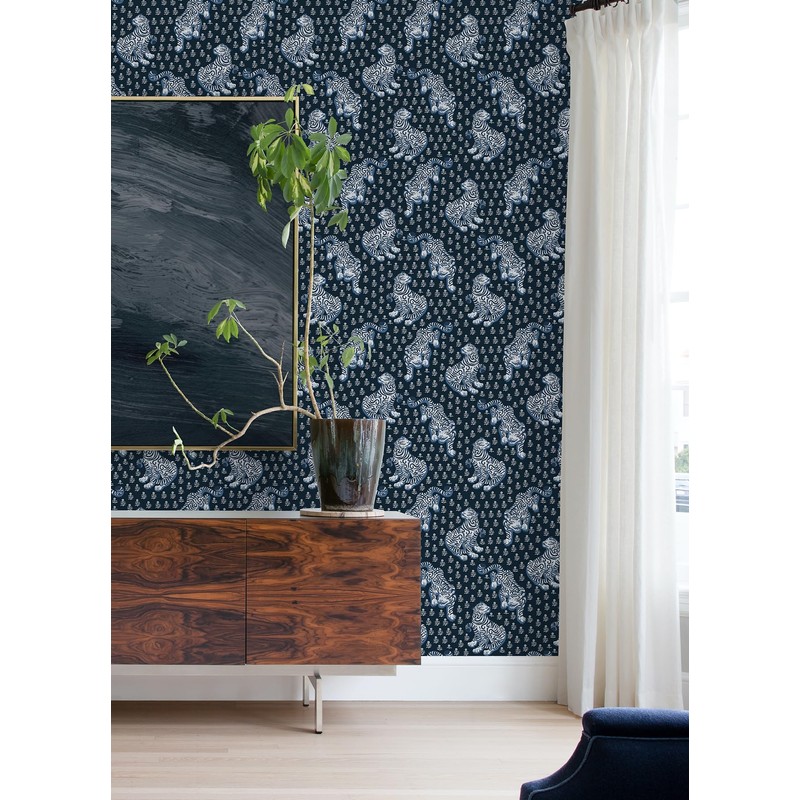 PrintFresh Navy Tiger Queen Peel and Stick Wallpaper,Blue