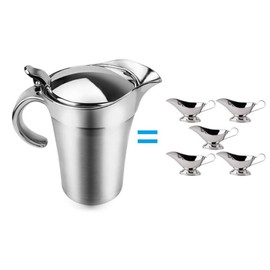 Sauce Gravy Pot, 304 Stainless Steel Thermal Insulated Double Wall Sauce Gravy Boat Pot with lid Serving for Cream, Salad Dressing, Sauce (Small size 450ml)