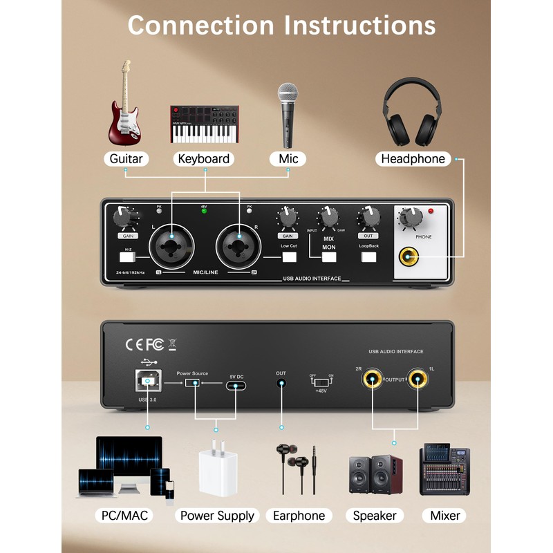 HOSONGIN USB Audio Interface for PC and Mac Recording Music,