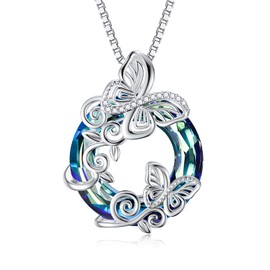 TOUPOP S925 Sterling Silver Butterfly Chain Dragonfly Necklace for Women Crystal Jewellery Butterfly & Dragonfly Gifts for Mother Daughter Teenager Birthday Gift for Girls, Sterling Silver