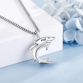 DAYLINLOVE Shark Necklace 925 Sterling Silver Ocean Shark Pendant Necklace Cool Animal Beach Jewelry Gifts For Women Men Shark Lovers