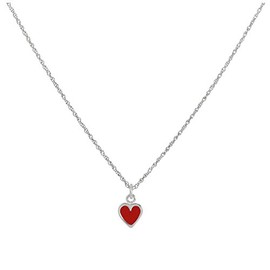 Sterling Silver & Red Enamel Heart Pendant on 18 Inches Chain