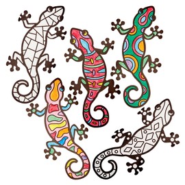 Baker Ross FN194 Gecko Lizard Window Decorations for Colouring - Pack of 15 Stained Glass Effect Kids Crafts