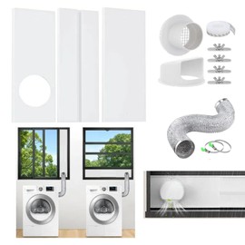 Portable Window Dryer Vent Kit with 4" Exhaust Pipes Hose, with Adjustable Length Panels and Insulating Foam Seal Strip - Includes Rain Cover(Max Length 45 inch) (Dryer Vent with Hose/white)