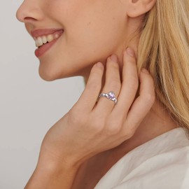 ChicSilver 925 Sterling Silver Irish Claddagh Heart Promise Ring for Her Women, Simulated Alexandrite June Birthstone Celtic Knot Ring Wedding Band