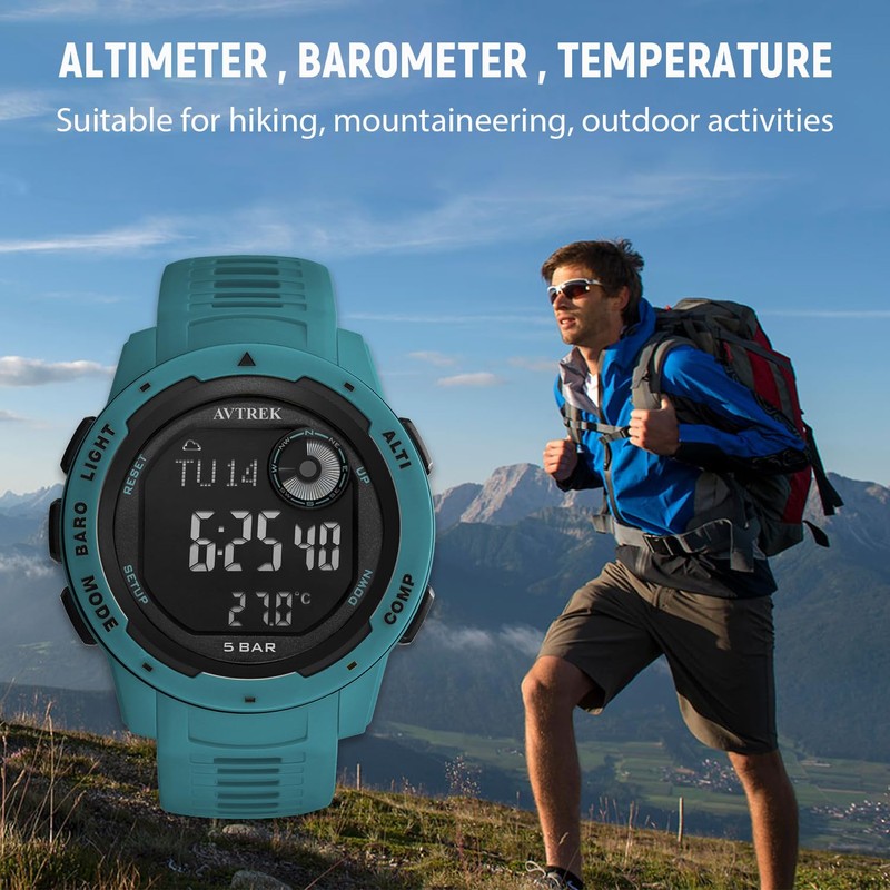 AVTREK Sport Watches for Men, 50m Water Resistant, Altimeter, Barometer,