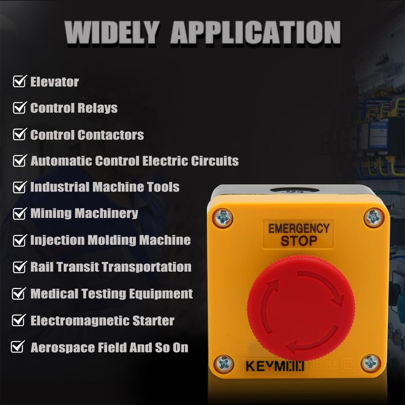 KEYMOO 2 Packs Emergency Stop Push Button Switch,1NC 10A 660V